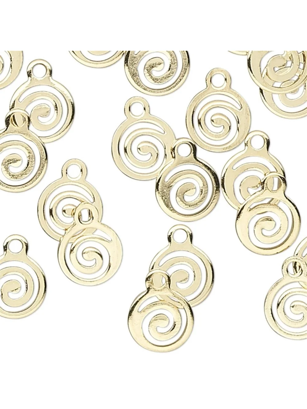 Gold Plated Brass Art Deco Artsy Swirl Premium Quality Drops Charms 10 pcs
